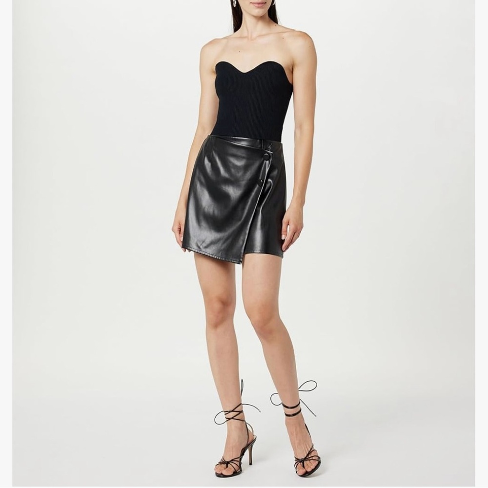 Sexy Short The Drop Black Vegan Leather Wrap Mini Skirt Goth Grunge Party xs